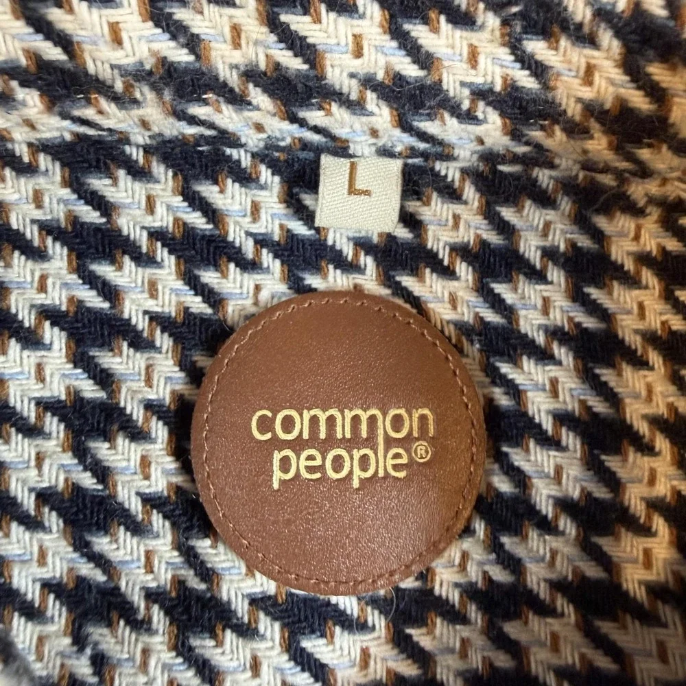 Common People Jacket Mens Large Black Houndstooth Tweed Button Front Overcoat